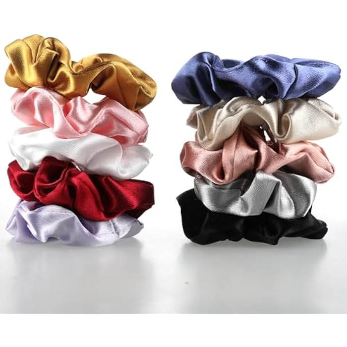 Gjinxi Scrunchies Set 10 Packs Hair Ties Silky Satin Velvet Elastic Hairbands Vintage Headband Girls Bands Ponytail Holder Soft Accessories Simple Hairties For Women Girls Thin Thick Hair(Mixed Color) - Image 2